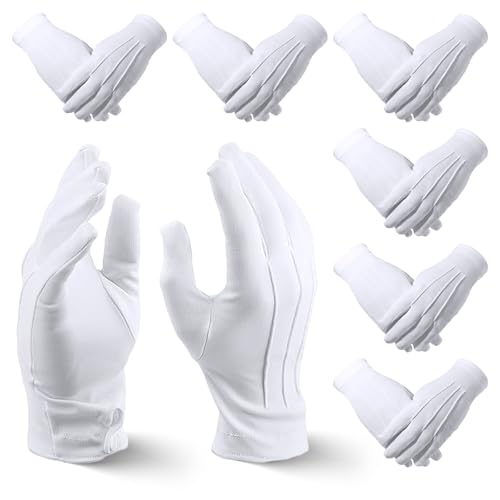 Valyrane 6 Paar Nylon-Handschuhe weiß atmungsaktiv weich und flexibel Einheitsgröße Nylon-Handschuhe für Anzug Ehrenwache Prüfung von Schmuck