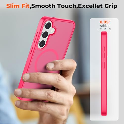 Image of SUPFINE Magnetic for Samsung Galaxy S24 Case / S25 Case with Screen Protector, (Built-in Magnets) (Military Grade Drop Protection) Slim Translucent Shockproof Phone Case,Hot Pink