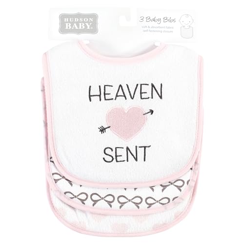Image of Hudson Baby Unisex Baby Fiber Filled Drooler Bibs 3pk, Heaven Sent Heart Arrow, One Size