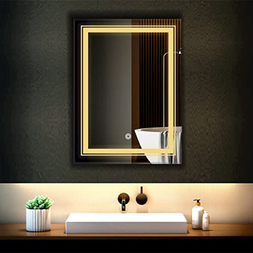 Image of LED Smart Bathroom Mirror with Touch Sensor | 3-in-1 Light Modes - Warm White | Cool White & Natural Light | Office and Home Use (Portrait 2, 18x24)