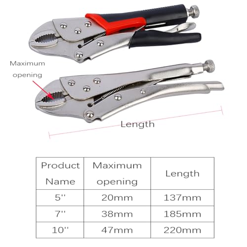 Locking Pliers Mole Grips Heavy Duty Adjustable C Type Curved Jaw Self Lock Pliers for Electrical Pipeline Automobile Maintenance Black red (7" 175mm) - Image 2