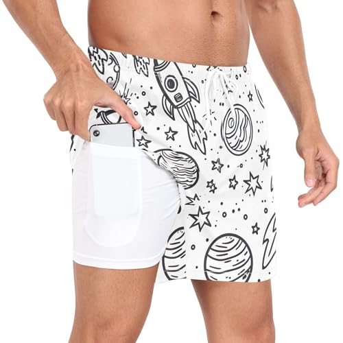 xigua Spaceships Mens Swim Trunks with Liner, 5 inch Quick Dry Mens Boardshorts for Beach2
