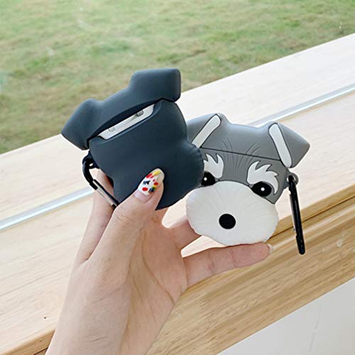 Scicalife Compatible With Airpods 1/2 Case Silicone, Cute Cartoon Schnauzer Dog Design Cover, Cool Fun Kawaii Fashion Funny Cases For Kids Girls Teens Boys With Hook #TOP7