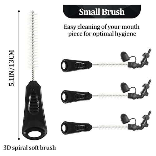 4 Pcs Set Reservoirs Backpack Accessories Hydration Bladder Cleaning Kit with Flexible Long Brush for Hose, Small Bite Valve and Big Brush, Drying Collapsible Bladder Frame, Carrying Pouch (Black)
