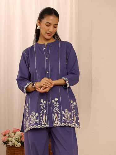 Image of Libas Embroidered Cotton Blend Straight Co Ord Set | daily wear | casual wear | office wear