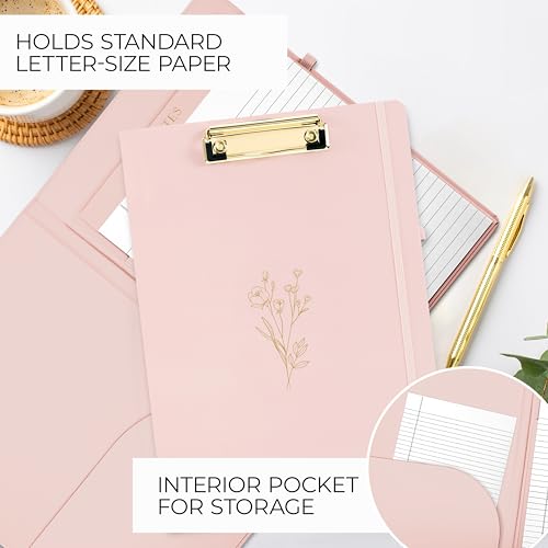 Image of Aesthetic Clipboard Folio with Refillable Lined Notepad & Interior Pocket - Cute Padfolio /Legal Pad Holder for Women - Easily Organize Notes at Work, School, or Home