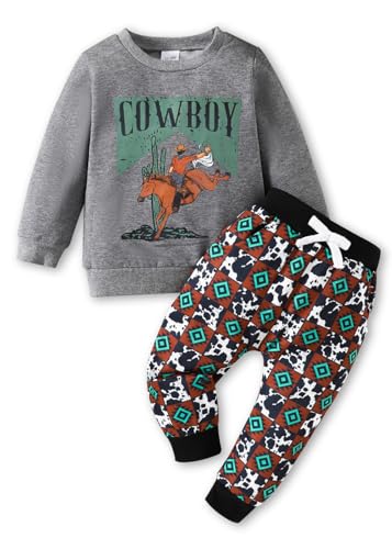 Image of fimaska Newborn Infant Baby Boy COW BOY Sweatshirt Outfits Toddler Fall Baby Clothes Set