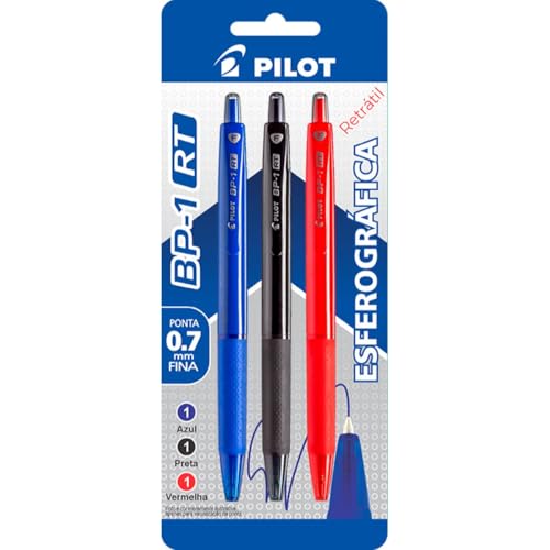 Caneta Esferográfica, BP-1 Retrátil, 0,7 Azul, Preta e Vermelha, Blister com 03 Unidades, Pilot