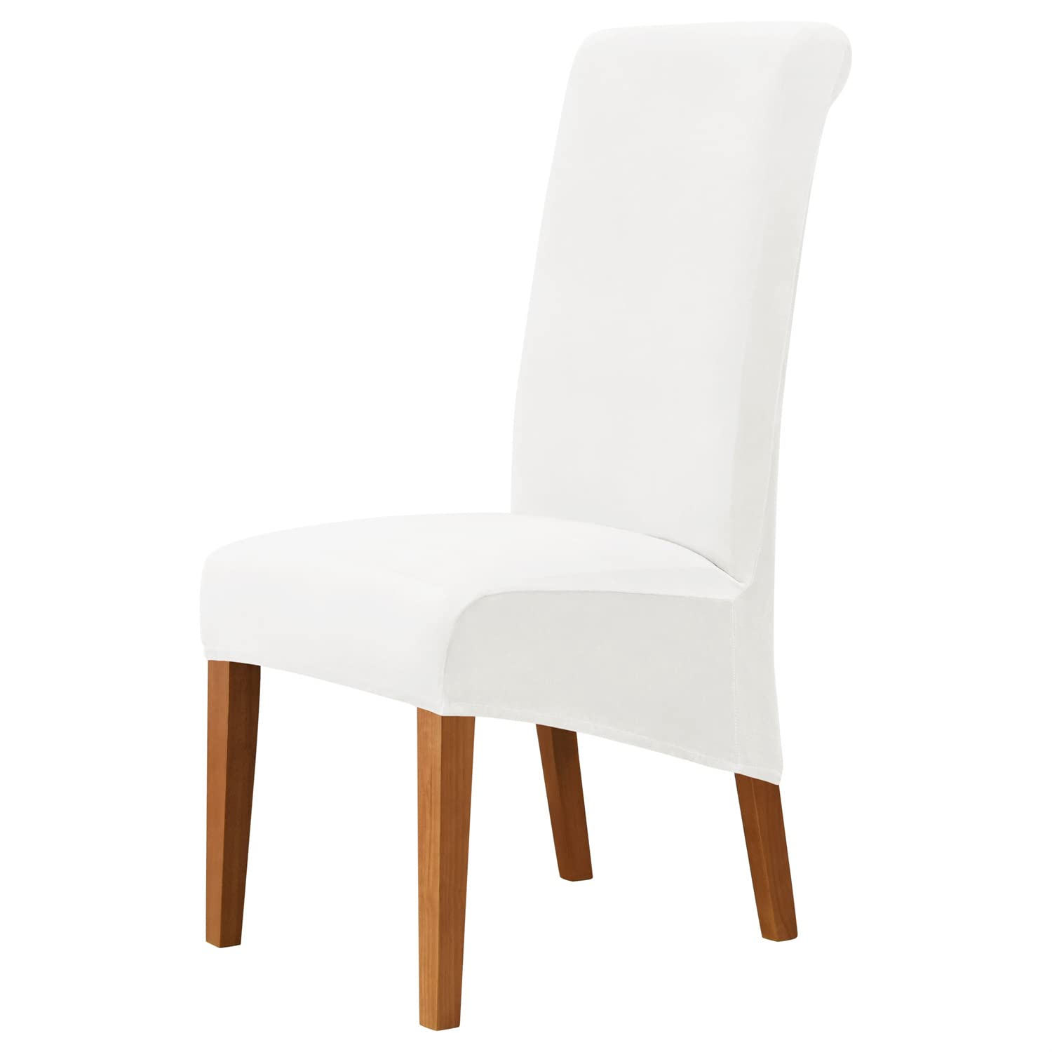 Large Size Stretch Dining Chair Covers Velvet, Dining Chair Slipcovers XL High Back Soft Plush Chair Protector Covers Set Removable Washable (White,4 PCS)