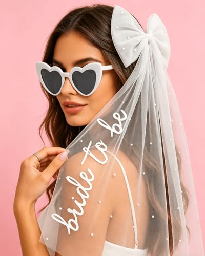 Set de velo y gafas con moño blanco para novia miniatura 2