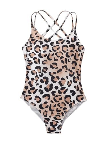 Image of OYOANGLE Girl's Basic One Piece Swimsuit Criss Cross Spaghetti Strap Sports Training Bathing Suit