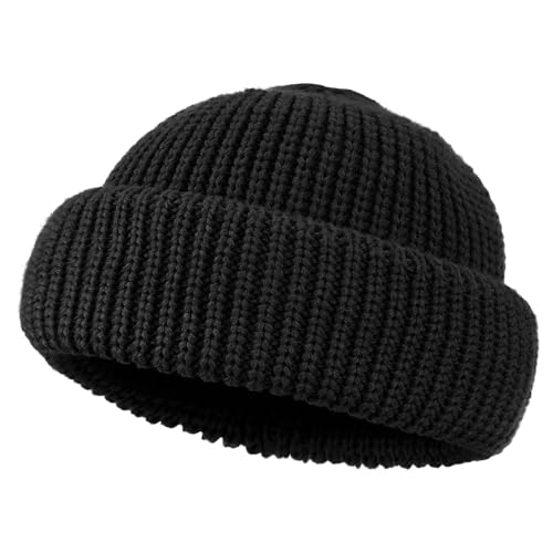 CLAPE Short Beanie Mütze Herren Trawler Fisherman Beanie Stretchy Weich Strickmütze Strick Dockermütze Seemannsmütze Wintermütze Kurz
