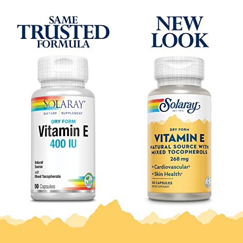 Solaray Vitamin E, Dry 400 Iu W/Mixed Tocopherols | Non-Oily | Healthy Cardiac Function, Antioxidant Activity & Skin Health Support | 50 Capsules #TOP1