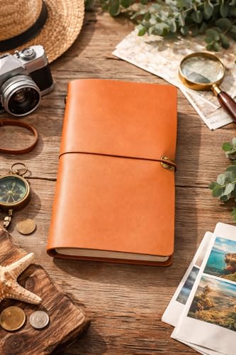 Image of PURESTORY PU Leather Notebook Journal Diary,Travel Journal with 12 Card Slots and 1 Zipper Pocket,Perfect for Travelers,8x5'',2 Replaceable Plain and Lined Notebook - Brown
