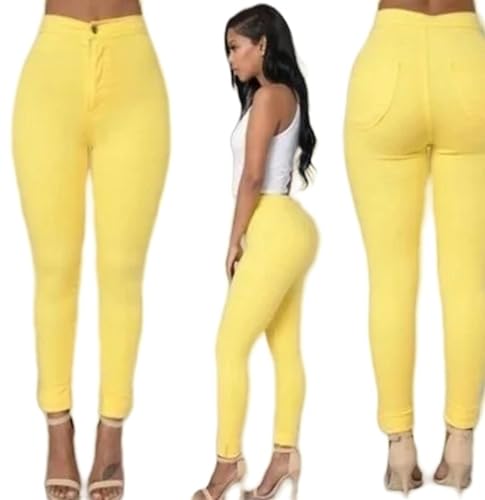 Jean skinny jaune taille haute galbant pour un effet pantalon crayon