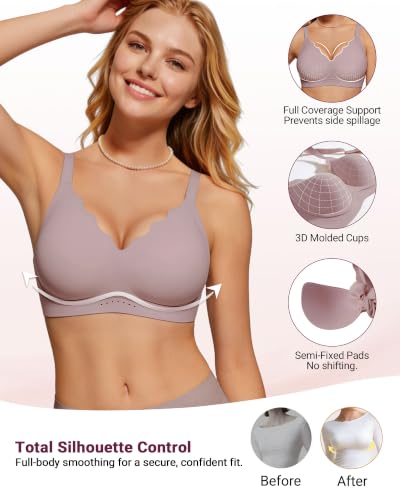 Image of As Fairy Wireless Bras for Women Jelly Push Up Scalloped T-Shirt Bra