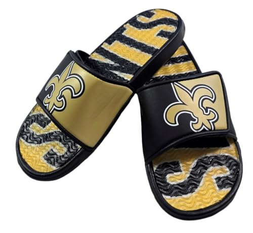 FOCO NFL Unisex Sport Shower Gel Slide Flip Flop Sandals Colorblock Big Logo - New Orleans Saints 7,8