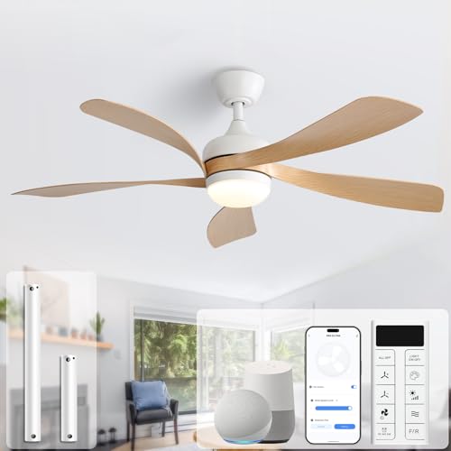 Sofucor 52' Smart Ceiling Fan, Indoor/Outdoor Ceiling Fans with Lights and Remote, Compatible with Alexa/Google/App, 3-Color Light 6-Speed Timing Reversible DC Motor for Bedroom Living Room Patio