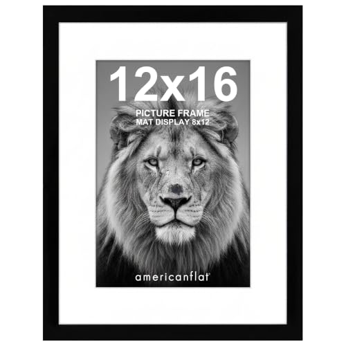 Americanflat 12x16 Picture Frame with Shatter-Resistant Glass - Use as 8x12 Frame with Mat or Display 12x16 Photo Without Mat - Signature Collection - Picture Frames for Wall Display - Black