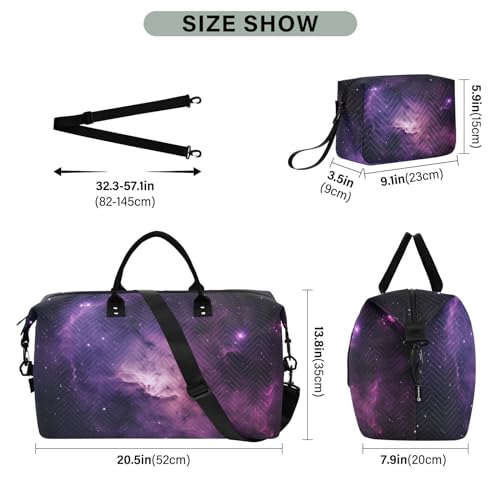 Large Travel Duffel Bag, Starry Night Purple Sports Tote Gym Bag, Shoulder Weekender Overnight Bag for Women Men, Carry On Luggage with Toiletry Bags3