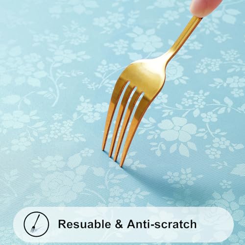 Image of Smiry Rectangle Table Cloth, Waterproof Heavy Duty Vinyl Tablecloths, Wipeable Washable Table Cover for Kitchen and Dining Room (Light Blue, 60 inch X 102 inch)