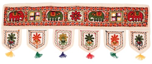 Guru-Shop Tapisserie Indienne, Fanion Oriental à Paillettes, Toran - éléphant Blanc, Blanc, Ducoton, 30x85 cm, Pochettes Murales Tentures Murales