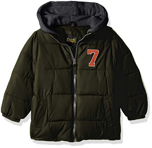 iXtreme Baby Boys Puffer Jacket with Fleece Hood, Olive, 24M