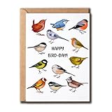 VKNDesigns Bird Birthday Card - Happy Bird-day - Birthday Card with Birds - Bird Lover Card - Birthday Greeting Card - Greeting Card, White
