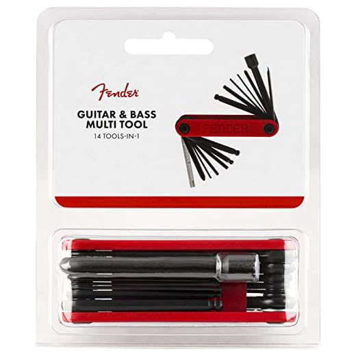 Fender Guitar,Bass Multi-Tool, 14-in-1 Maintenance Tool with Hex Wrenches, Screwdrivers, Truss Rod Socket, Durable Chrome Vanadium, Compact Design, Red