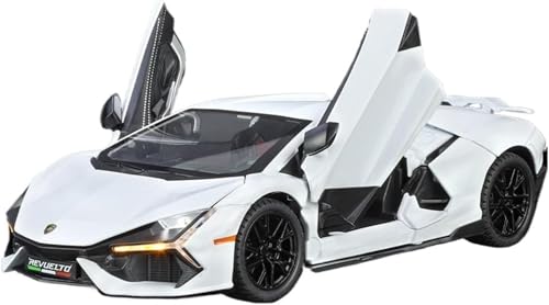 Image of 1:24 Lamborghini Revuelto Diecast Model Car | Pull Back Acousto-Optic Alloy Metal Toy with Realistic Sound & Light Effects | Toy Car for Kids Boys Girls & Collectors (White)