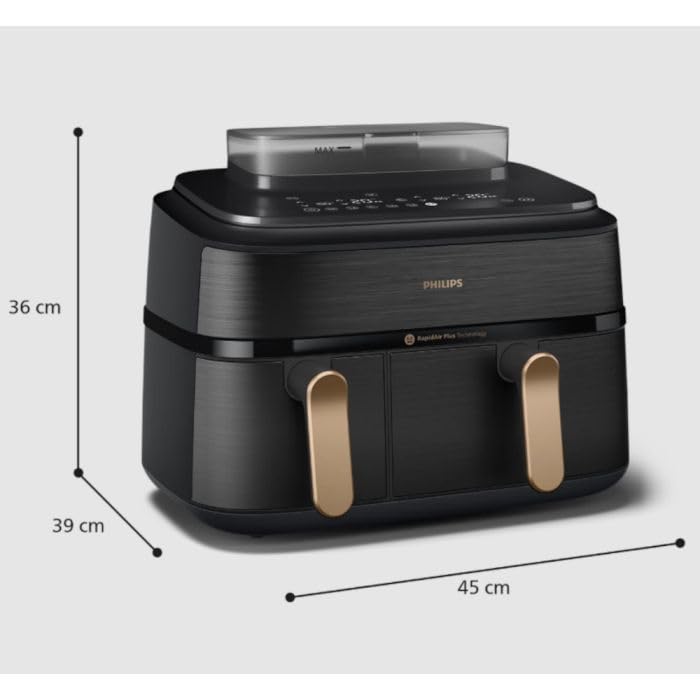 Image of Philips Steam Airfryer 5000 Series Dual Basket - Airfryer & Steamer in One Device, 9L, RapidAir Plus Technology, 19 Cooking Functions, 90% Less Fat, 2 Baskets, Steam Cleaning (NA552 /00)