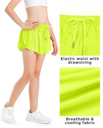 Image of Stelle Girls Flowy Shorts with Pockets Athletic Running Skirt High Waist Butterfly 2 in 1 Sports Short 5-16 Years