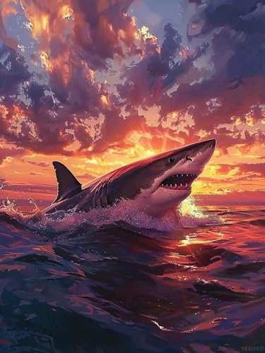 Kit Peinture Diamant 5D Requin pour loisirs créatifs adultes 30x40 cm