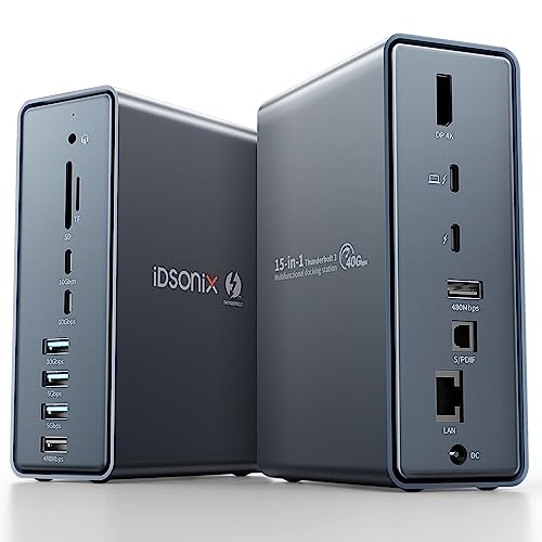 Docking Station USB C, iDsonix 15 en 1 Thunderbolt 3 Dock 40Gbps con DP 4K60HZ, USB 3.1, PD 60 W, Ethernet, Thunderbolt 4 cavo, SD/TF, Audio 3,5 mm per Windows, Mac