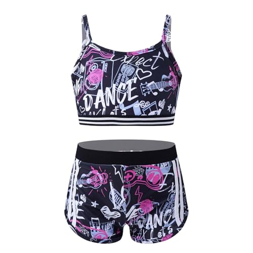 Freebily Completo Sportivo da Bambina Cotone Crop Top Canotta Reggiseno Sportivo Bralette Pantaloncini Sportivi Tuta da Ginnastica Artistica Danza Moderna Jazz Hip Hop Nero 7-8 anni