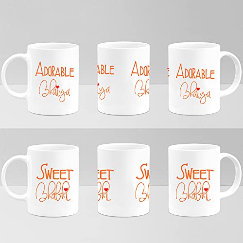 Image of Rakhi Gift for Brother and Bhabhi-Rakhi for Bhai and lumba for bhabhi on Rakshabandhan 2 Coffee Mug, Roli, Chawal & Greeting Card Combo