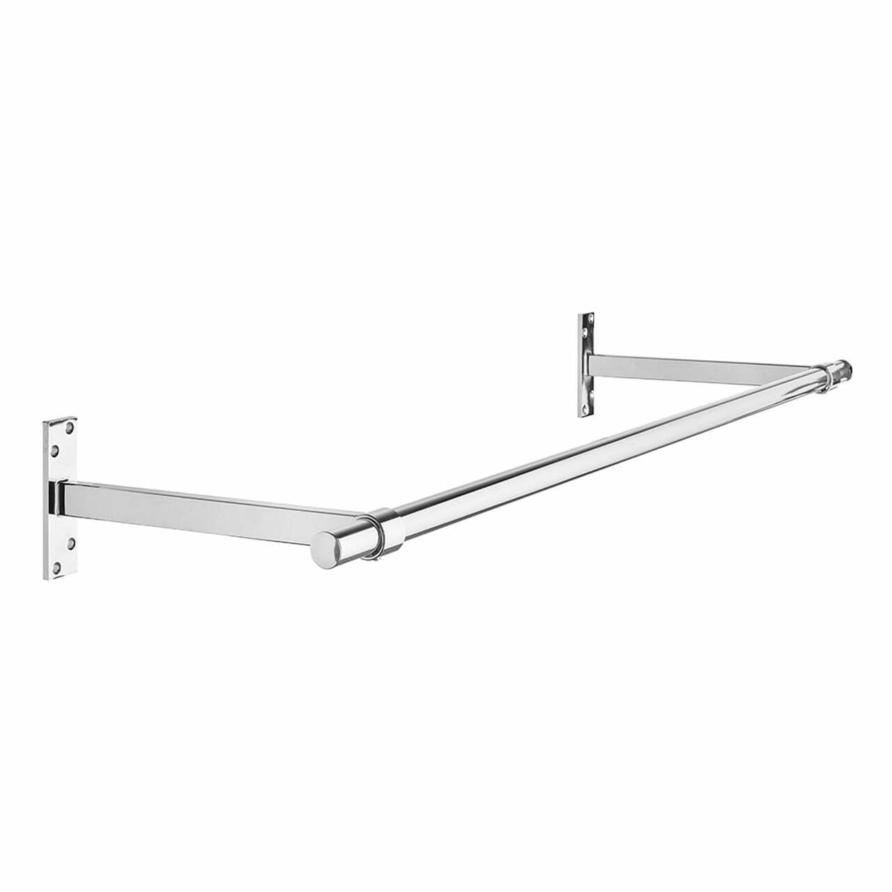 Super Heavy Duty Chrome Plated Wall Mounted Garment Clothes Rail Hanging Shop Display Tubing Rack 25mm Diameter of Pole -4ft Long Pole +2 Brackets+2 Plastic end Caps-S