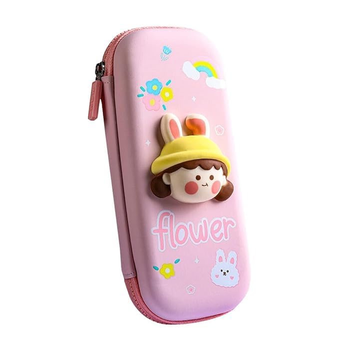 GETNAKSH Cute Astronaut Pencil Pouch for Kids, Big Pencil Case with Zipper, 2 Compartment Stationery Organizer, Soft EVA Material, Unisex, Flower Small Pouch