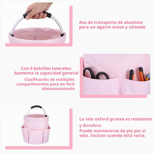 Miniatura 3 de Cestas Para Herramientas Con 6 Bolsillos ,Bolsa De Jardin Herramientas Plegable,Bolsa Organizadora Para Guardar Cosas En Casa, Ir De Compras, Excursiones Al Aire Libre, Picnics,Impermeable Rosa