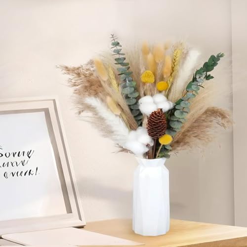 Image of Fymlhomi 19" Dried Pampas Grass Bouquet, 100% Natural Dried Flowers Pampas Grass Fall Decor for Vase, With Cotton Stems,Bunny Tails for Boho Home Decor Table Centerpiece Arrangement Wedding Decoration