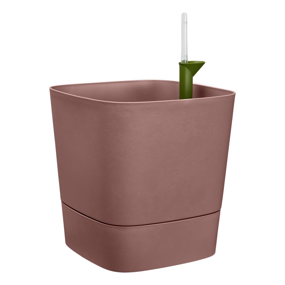 elho Greensense Aqua Care Quadrat 38cm Blumentopf - Lehmbraun | L 38 x B 38 x H 38.9 cm | Integrierter Untersetzer | für den Innen- und Außenbereich | 100% recyceltes Plastik