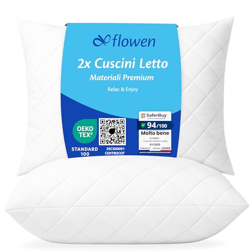 Flowen Cuscino 50 x 80 Set di 2 cuscini per letti matrimoniali