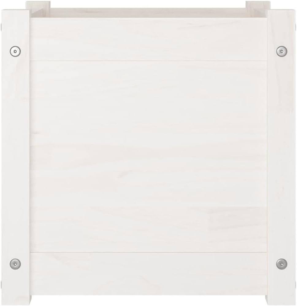 Rustic White Wooden Planter Box 15.7 x 15.7 x 15.7 in Solid Pinewood Raised Garden Bed Indoor Outdoor Square Flower Pot for Patio Balcony Terrace