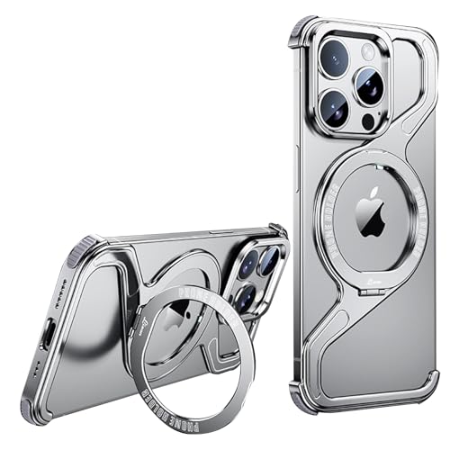 iPhone14 ProMax 用 ケース Magsafe対応 メタル フレームレス 放熱 リング付き 隠しスタンド アイフォン 14 プロマックス ケース 耐衝撃 軽量 スマホケース 360度回転 マグネット スタンド ワイヤレス充電対応 滑り止 おしゃ