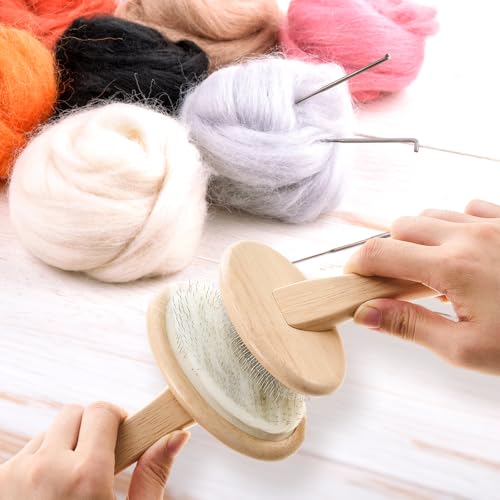 Image of Tessco for you 2 Pcs Wool Carder Brush for Needle Felting | Wool Carding Brush with Wooden Handle, Hand Comb Yarn Brush for Long Haired Dogs Craft Felt Project Pet Grooming Fur Supplies