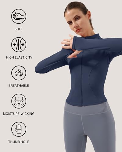Image of Locachy Women's Lightweight Stretchy Workout Full Zip Running Track Jacket with Thumb Holes