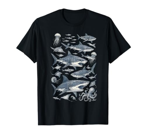 Marine Biology Sketchbook Sharks Stingrays Jellyfish Octopus T-Shirt