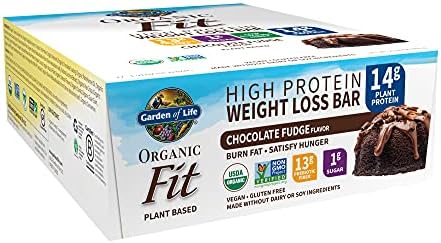 Garden of Life High Protein Bars for Weight Loss - Organic Fit Bar, Chocolate Fudge (12 per carton) - Burn Fat, Satisfy Hunger and Fight Cravings, Low Sugar Plant Protein Bar with Fiber