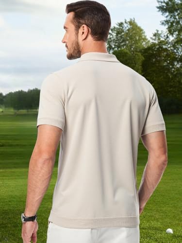 Les umes Men's Knit Polo Shirts Short Sleeve Button Down Shirts Striped Summer Beach Casual Shirt3