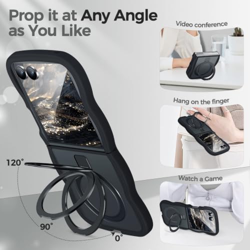 Image of Cute Wavy Magnetic Stand Case for Galaxy Z Flip 8 Fit for MagSafe, Black
